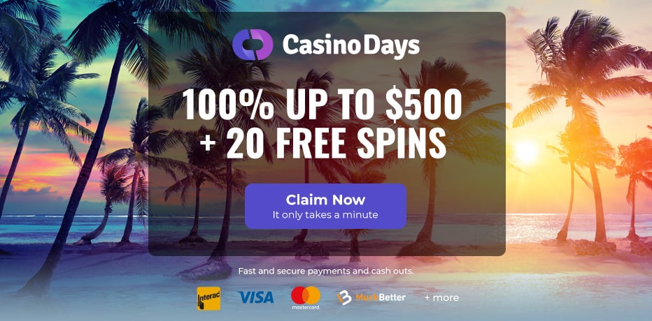 Casino Days Bonus Review Canada - 100% Bonus up to C$500