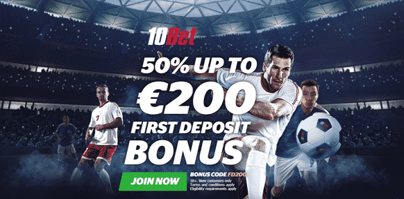 10Bet - 50% Innskuddsbonus opp til 2.000 Kr