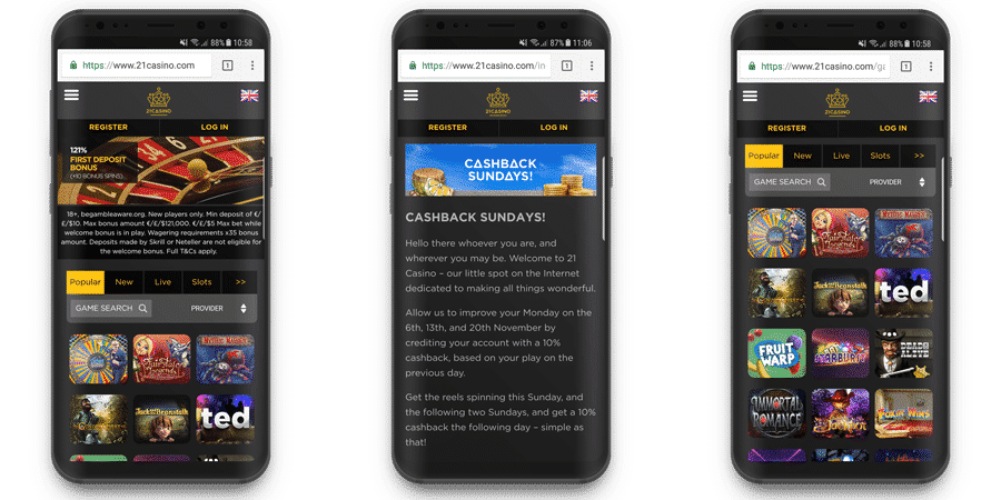 21 Casino; Mobile Friendly Online Casino