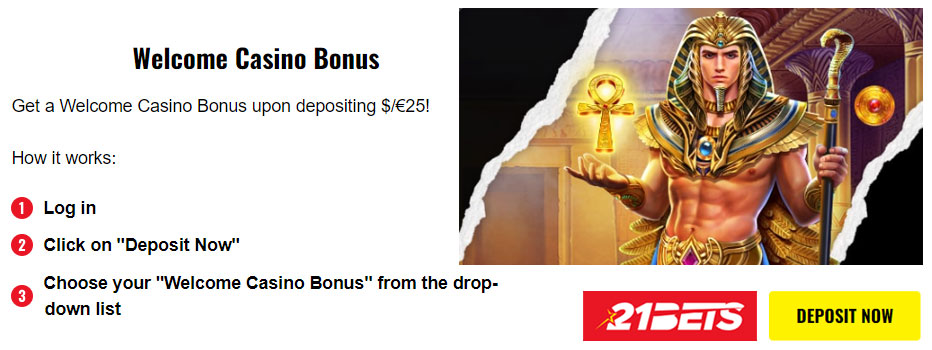 21Bets Welcome Casino Bonus – claim 120% up to €600 bonus money