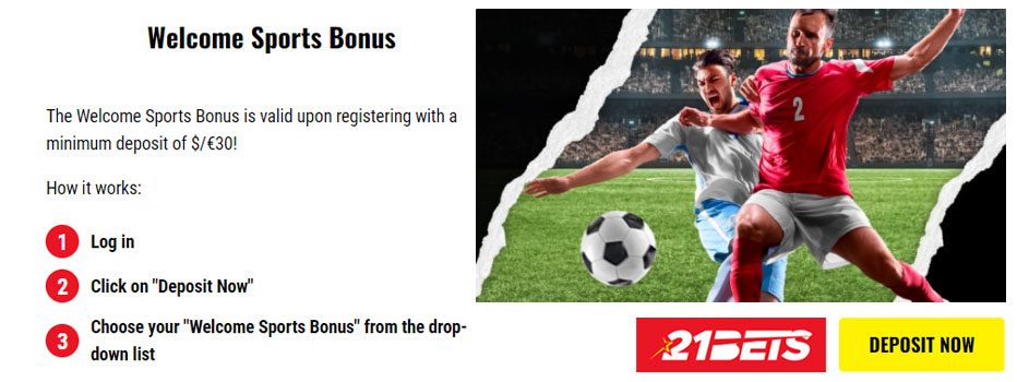 21Bets Welcome Sports Bonus – 100% up to €200 bonus money