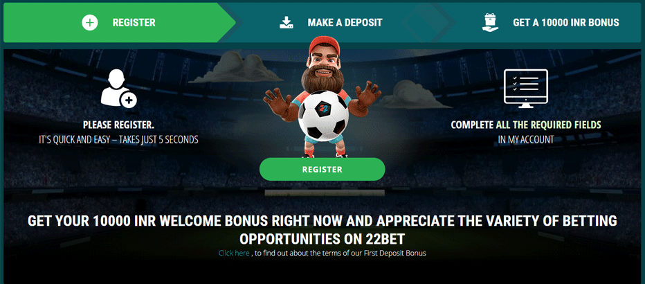 22Bet Sports Bonus - Grab 100% extra up to ₹10,000