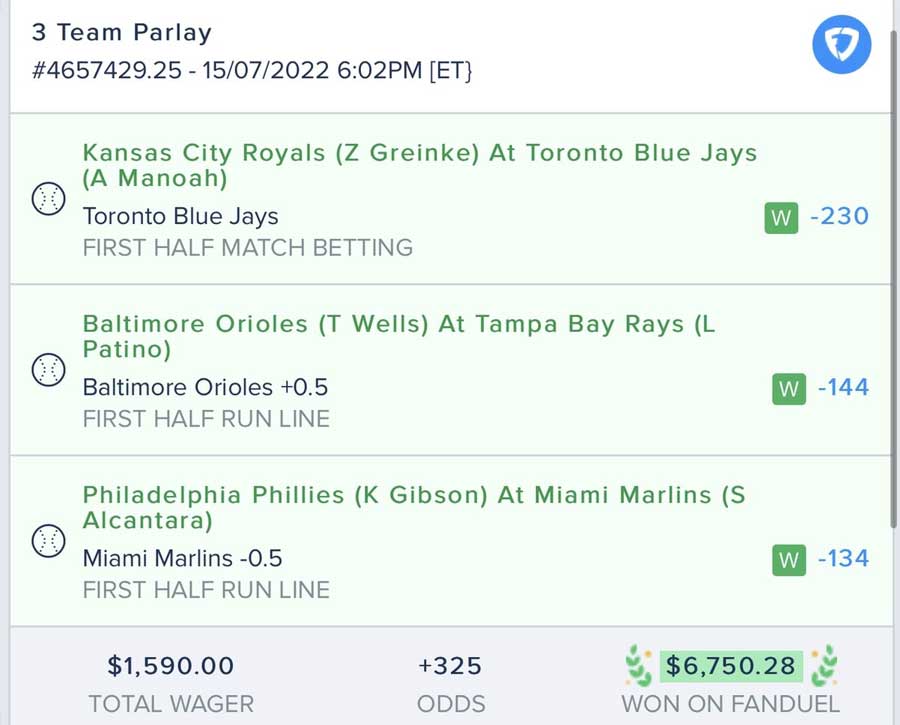 Winning 3 Team Paylay at Fanduel Sportsbook