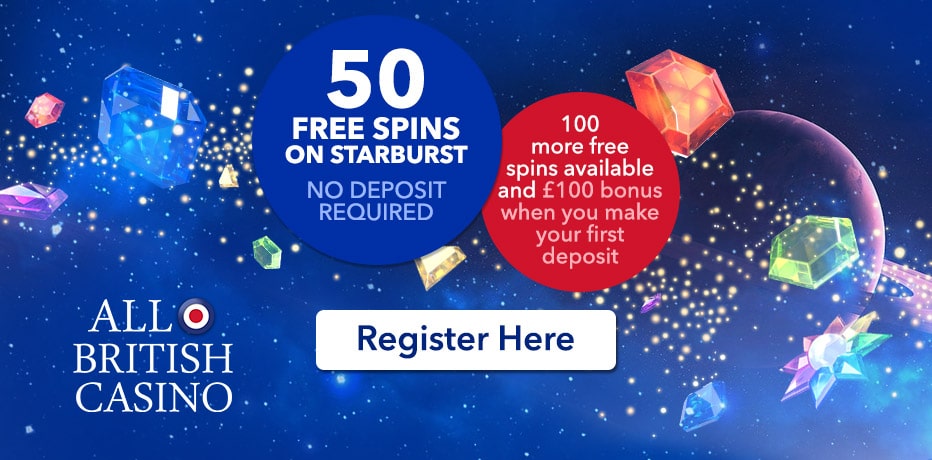 50 Free Spins on Starburst at All British Casino (No Deposit Required)