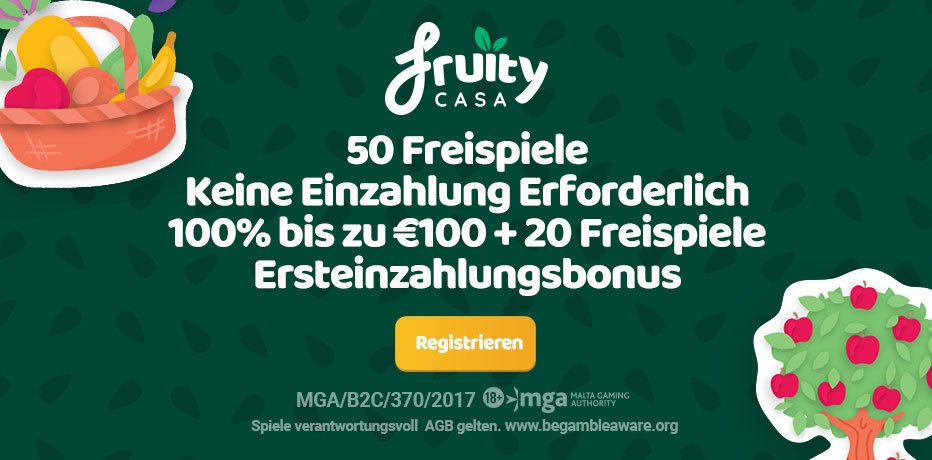 50 Freispiele bei Fruitycasa, keine Einzahlung erforderlich!