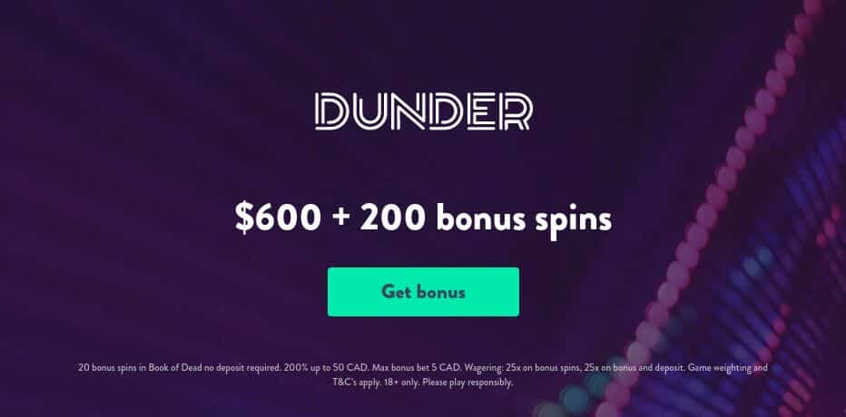 20 No Deposit Free Spins on the Book of Dead at Dunder Canada