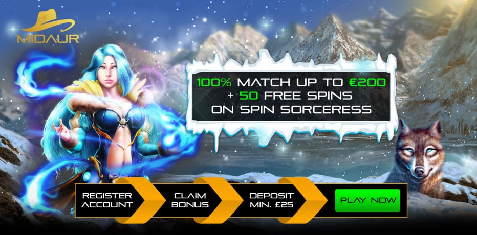 Få 50 Free Spins på Spin Sorceress på Midaur Casino!