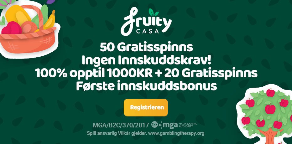 50 gratisspinn på Fruitycasa, ingen innskudd trengs!