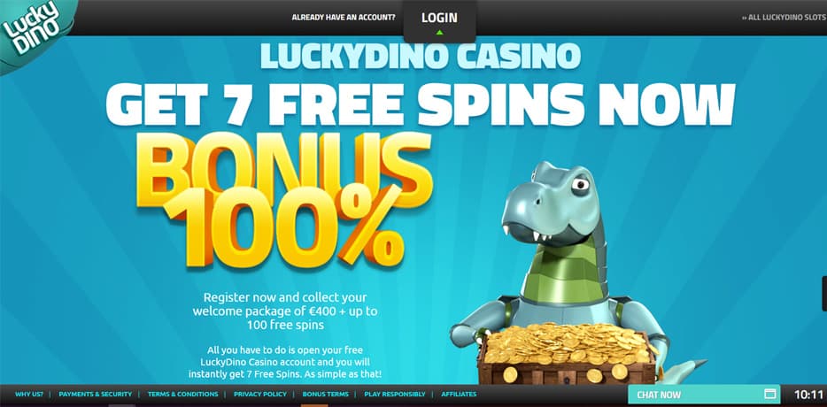 7 No Deposit Free Spins at LuckyDino Casino