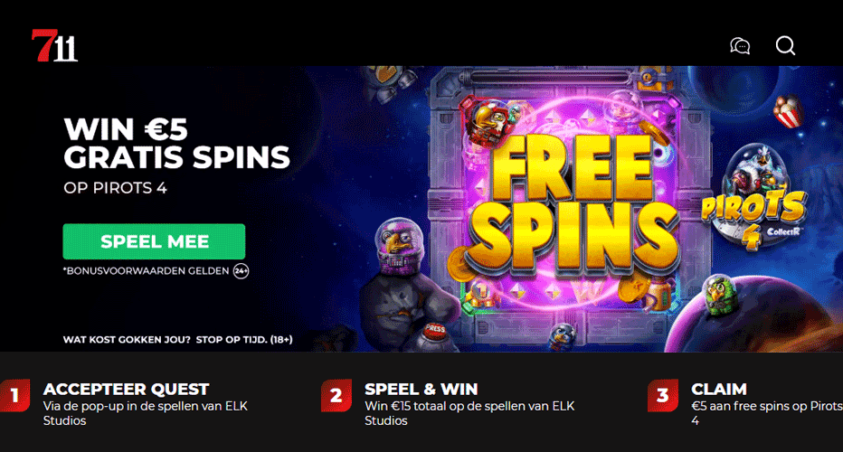 Ontvang €5 gratis spins op Pirots 4 bij 711 Casino Ontvang €5 gratis spins op Pirots 4 bij 711 Casino