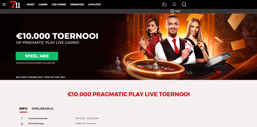 Speel mee met het €10.000 Pragmatic Play Live Toernooi bij 711 Casino! Speel mee met het €10.000 Pragmatic Play Live Toernooi bij 711 Casino!
