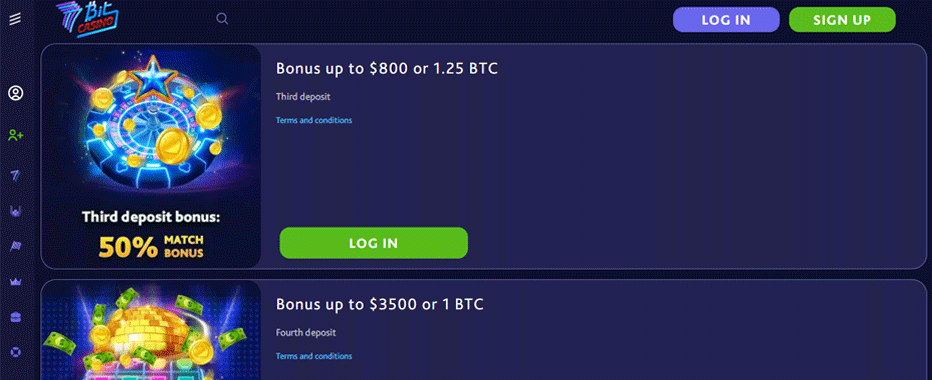 7Bit Casino third deposit bonus code - ''7BIT3'' for a 50% bonus