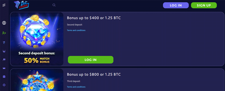 7Bit Casino second deposit bonus code - ''7BIT2'' for a 50% bonus