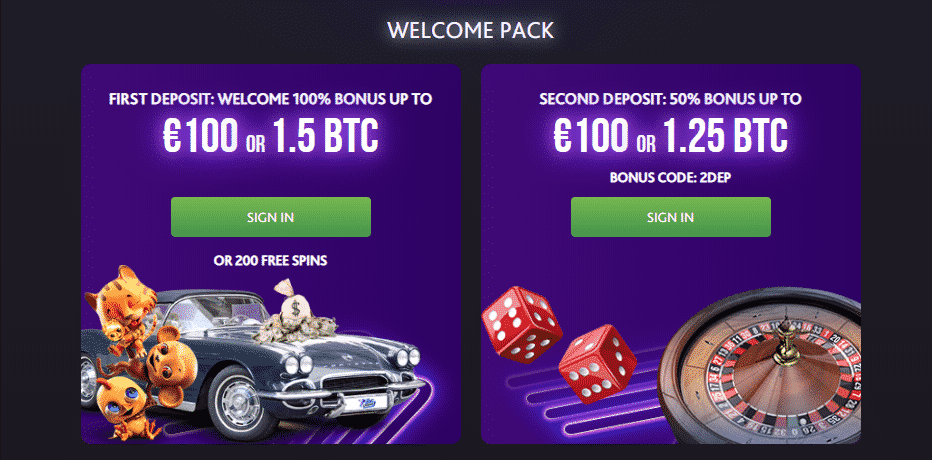 Welcome Bonus Package - Up To 5 BTC or 3.5 BTC + 200 Free Spins