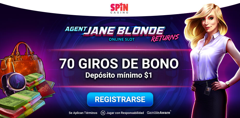 Bono de 70 Giros depositando $1 Dólar Spin Casino