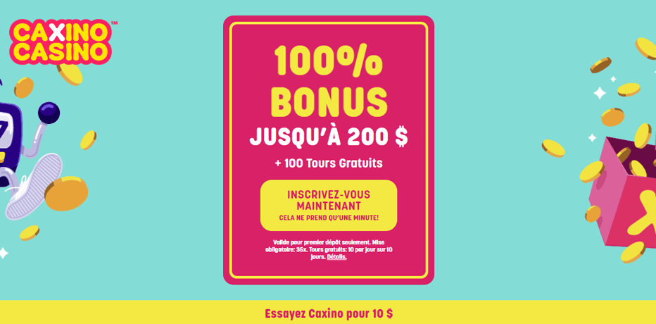 Bonus Caxino Canada - 100 tours gratuits (dépôt de C$1) + C$200 en bonus