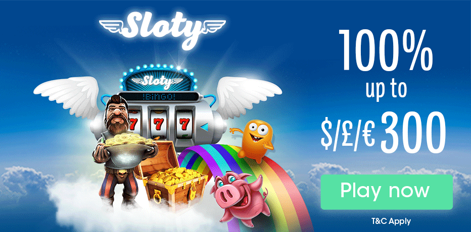 Bonus du casino Sloty - 300 tours gratuits + 100 % de bonus de dépôt