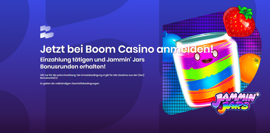 Boom Casino-Bonus - Erhalten Sie 2 Freispiel-Bonusrunden auf Jammin' Jars