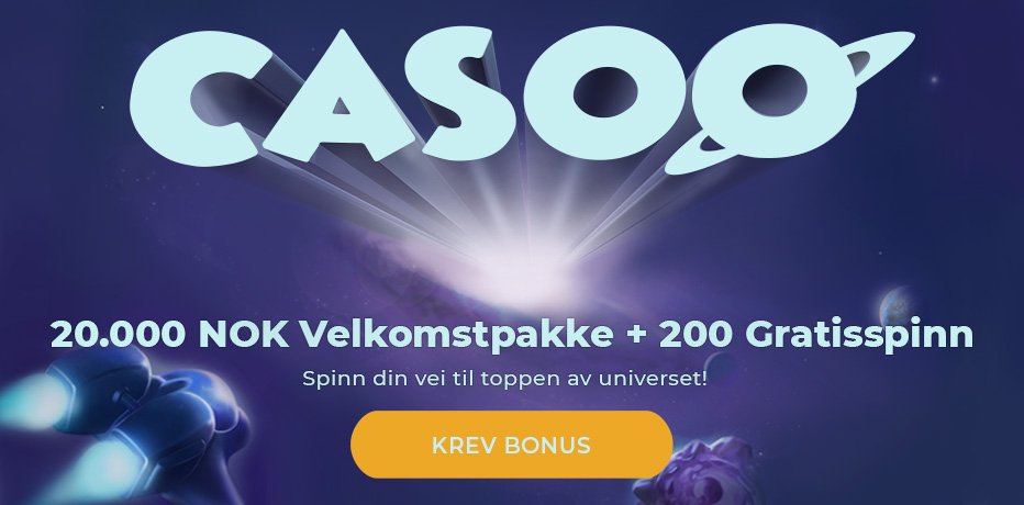 Casoo Casino Bonus - 200 gratisspinn + kr 20.000,- i bonus