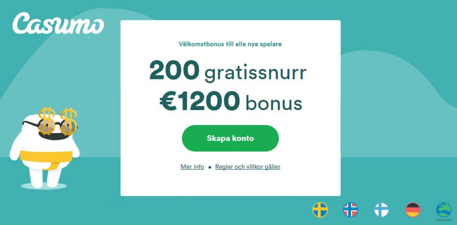 Casumo Bonus - 200 Gratis Spins på Starburst + 200% Bonus