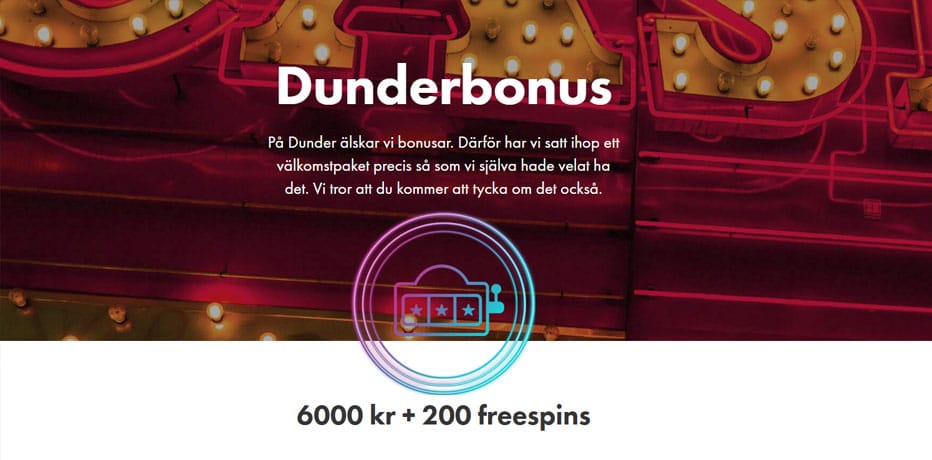 Dunder 1-a Insättningsbonus – 200% Bonus + 180 Gratis Spins
