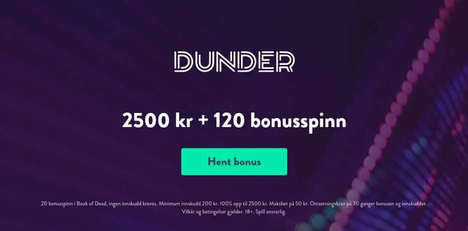 Dunder Bonus - 20 gratisspinn (ingen innskudd trengs) + 100% i bonus