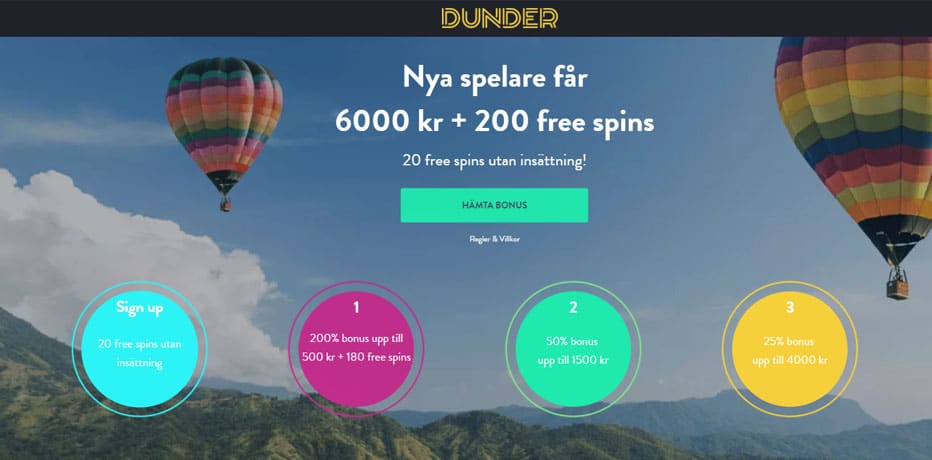 Dunder Bonus - 200 Gratis Spins + 200% Bonus