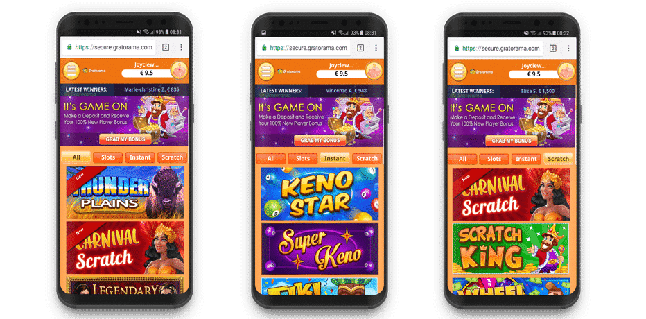 Öffnen Sie die mobile Website von Gratorama und sammeln Sie das erste €7 gratis Spielgeld!gratorama mobile casino