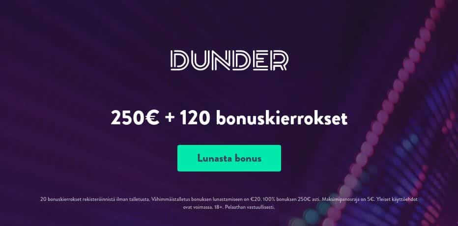 Ilmaiskierroksia Dunder Casinolle Bonus (ei talletuspakkoa)