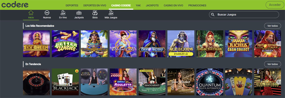 Juegos disponibles en Codere Casino