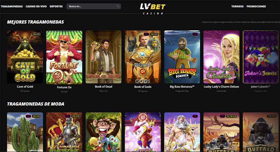 Juegos disponibles en LVBet Casino