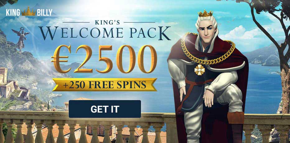 King Billy Casino Welcome Pack - $2500 bonus + 250 free spins