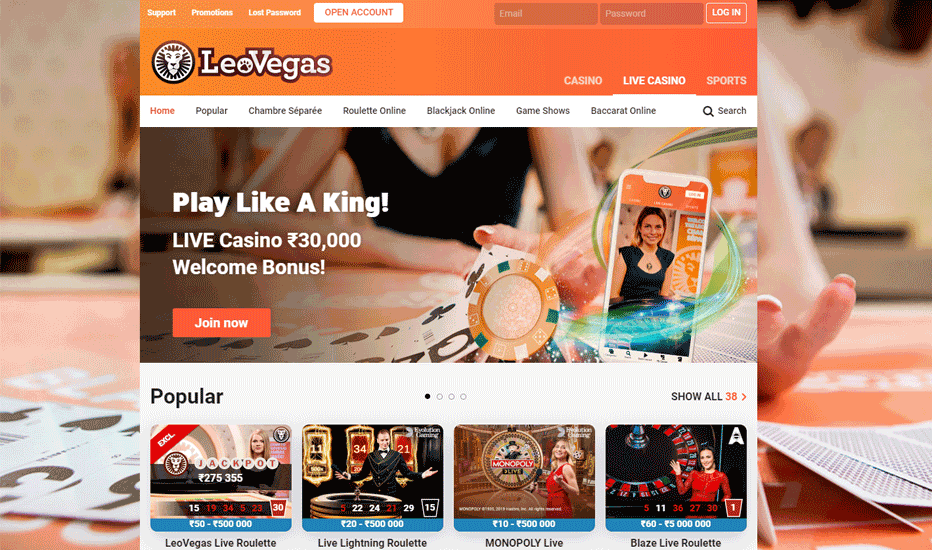 LeoVegas Live Casino Bonus India