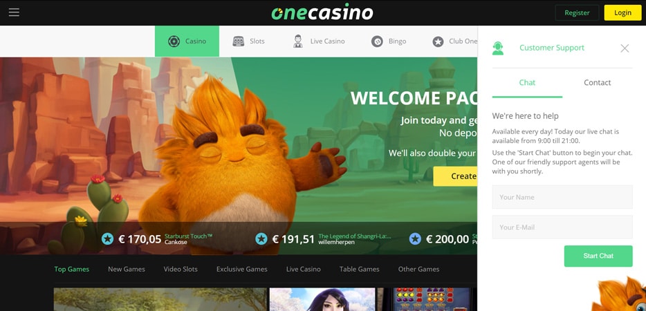 Live Chat Support at One Casino