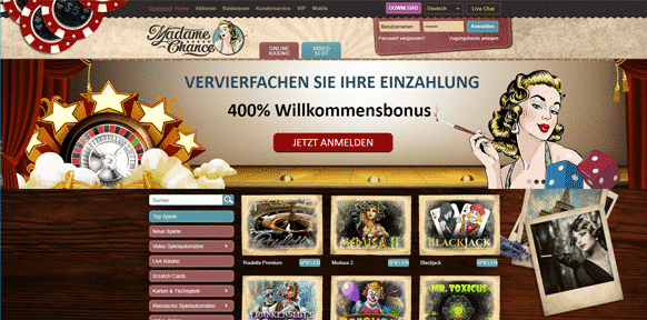 Homepage vom Madame Chance Casino Homepage vom Madame Chance Casino