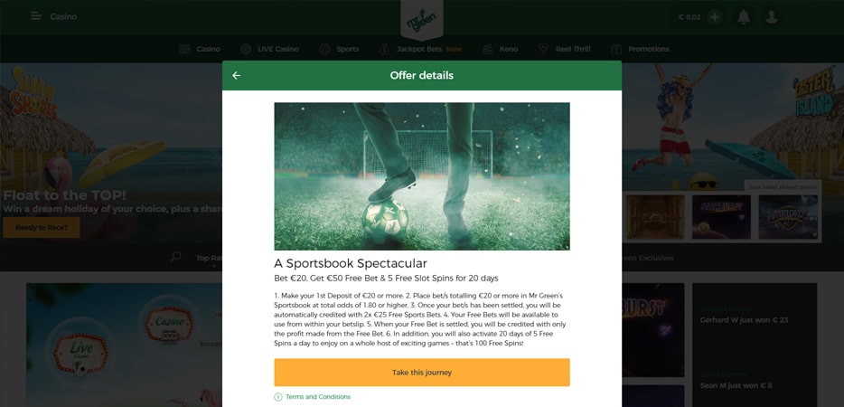 Sportsbook Spectacular; €50,- in Gratiswetten bei Mr Green!