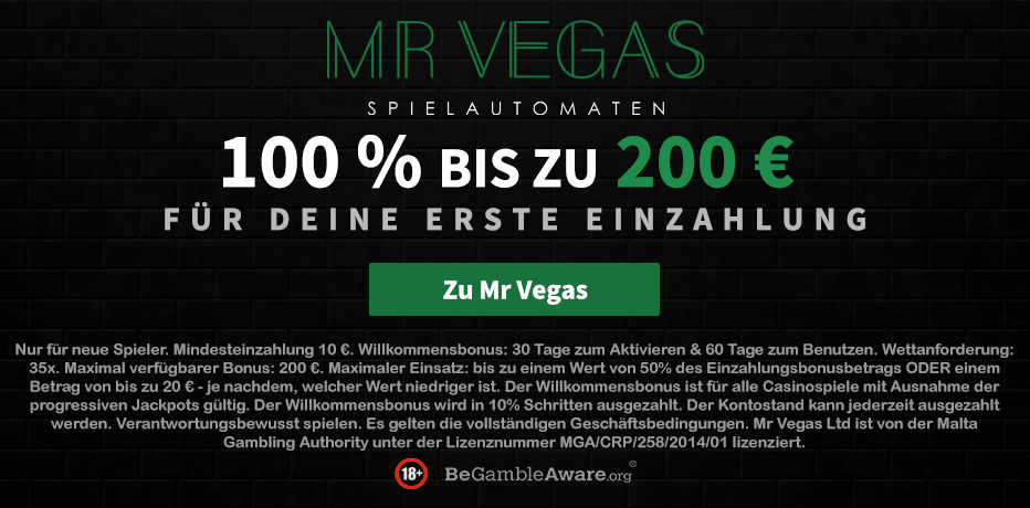 Mr Vegas Casino Bonus - 11 Umsetzfreie Freispiele + 100% Bonus bis zu 200 €