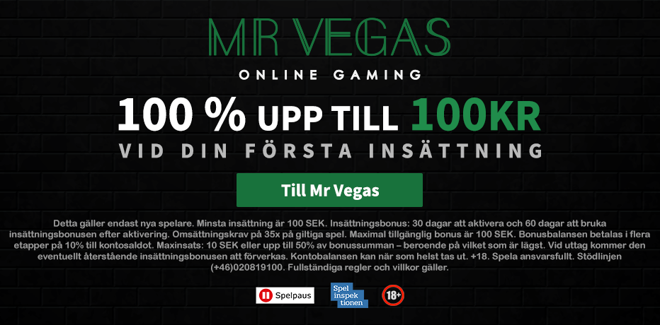 Mr Vegas Casino-bonus - 11 Omsättningsfria Free Spins + 100% Bonus upp till 2000 SEK