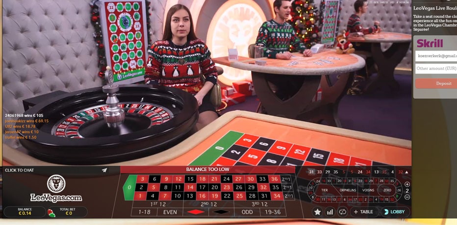 Placing bets during live roulette at LeoVegas