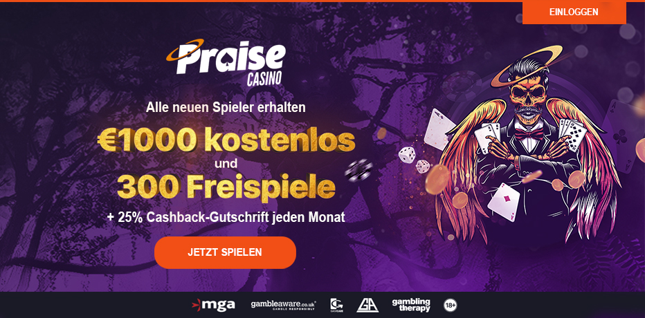 Praise Casino - 300 Freispiele + 100% Bonus