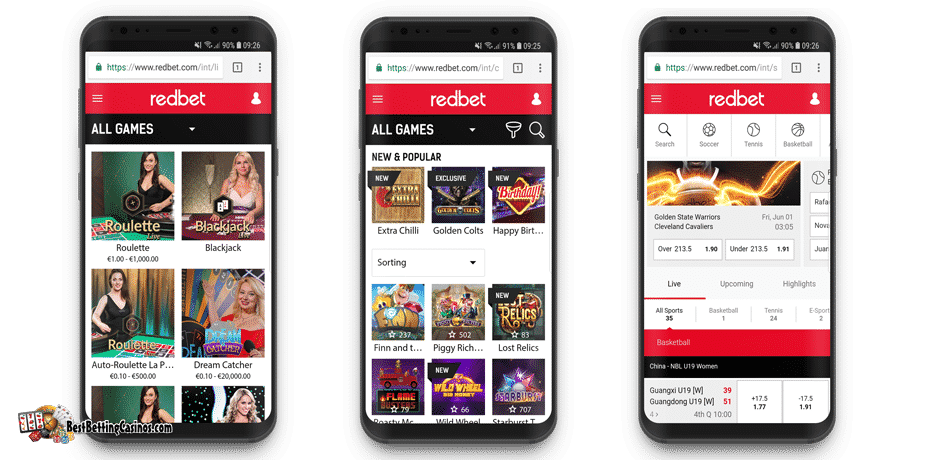 Redbet Mobile (Live) Casino og Sportsbook