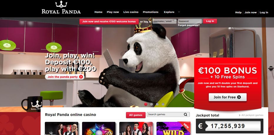Royal Panda Boni | 10 ND Freispiele für Starburst + 100% Bonus