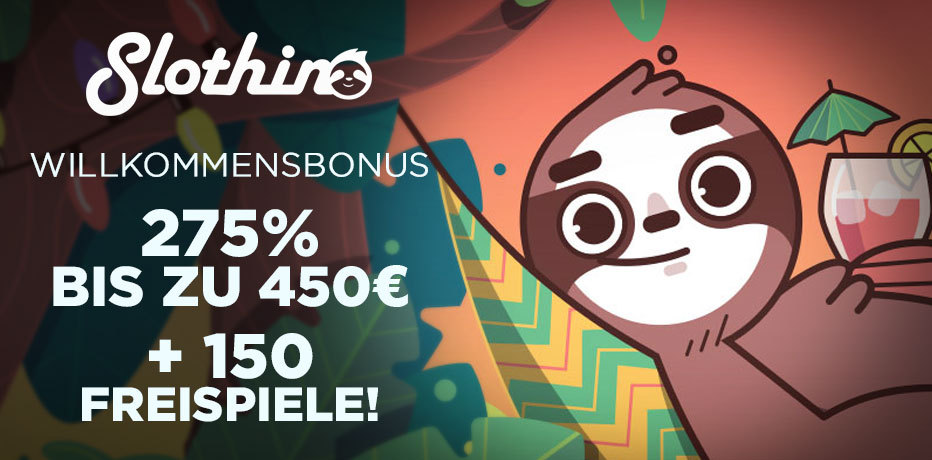 Slothino Bonus - 150 Freispiele + 275% Bonus bis zu €450