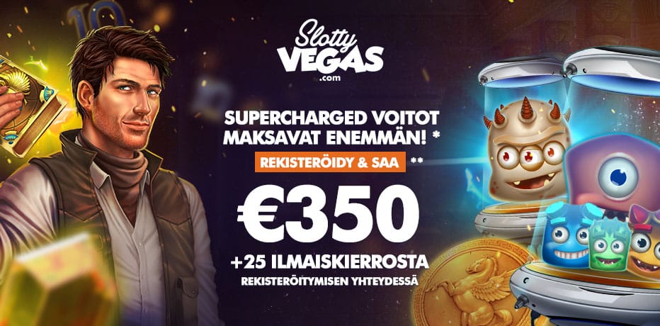 Slotty Vegas Tarjouskoodi - 25 Ilmaiskierrosta (Ei Talletuspakkoa) + 350€ Bonus
