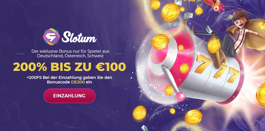 Slotum-Bonus - 100 Freispiele + 100 € Bonus