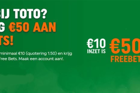 Nieuw bij TOTO? Plaats een weddenschap van €10, en ontvang een €50 free bet.