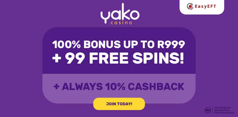Yako Bonus South Africa - 99 Free Spins Book of Dead + 100% Bonus