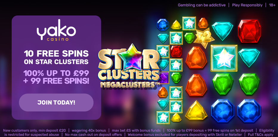 Yako Casino – 10 No Deposit Bonus Spins on Star Clusters! (*Exclusive)
