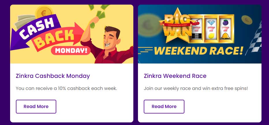 Bônus e Promoções do Zinkra Casino