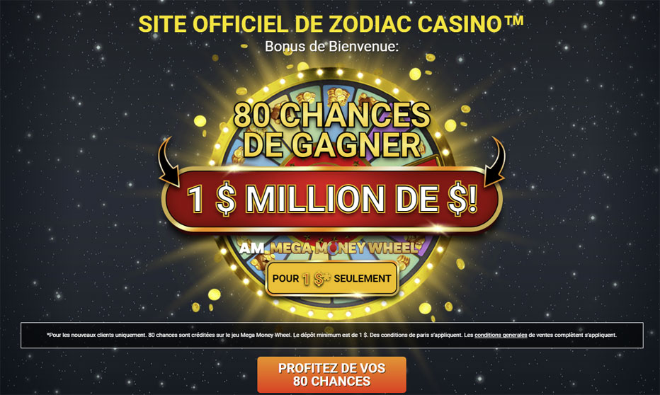 Zodiac Casino Canada - Bonus de dépôt de C$1